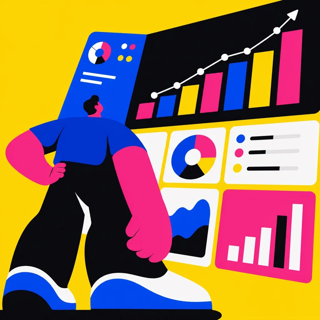 Subscription app dashboard showing advanced analytics, bundles and retention tools, flat illustration style yellow background