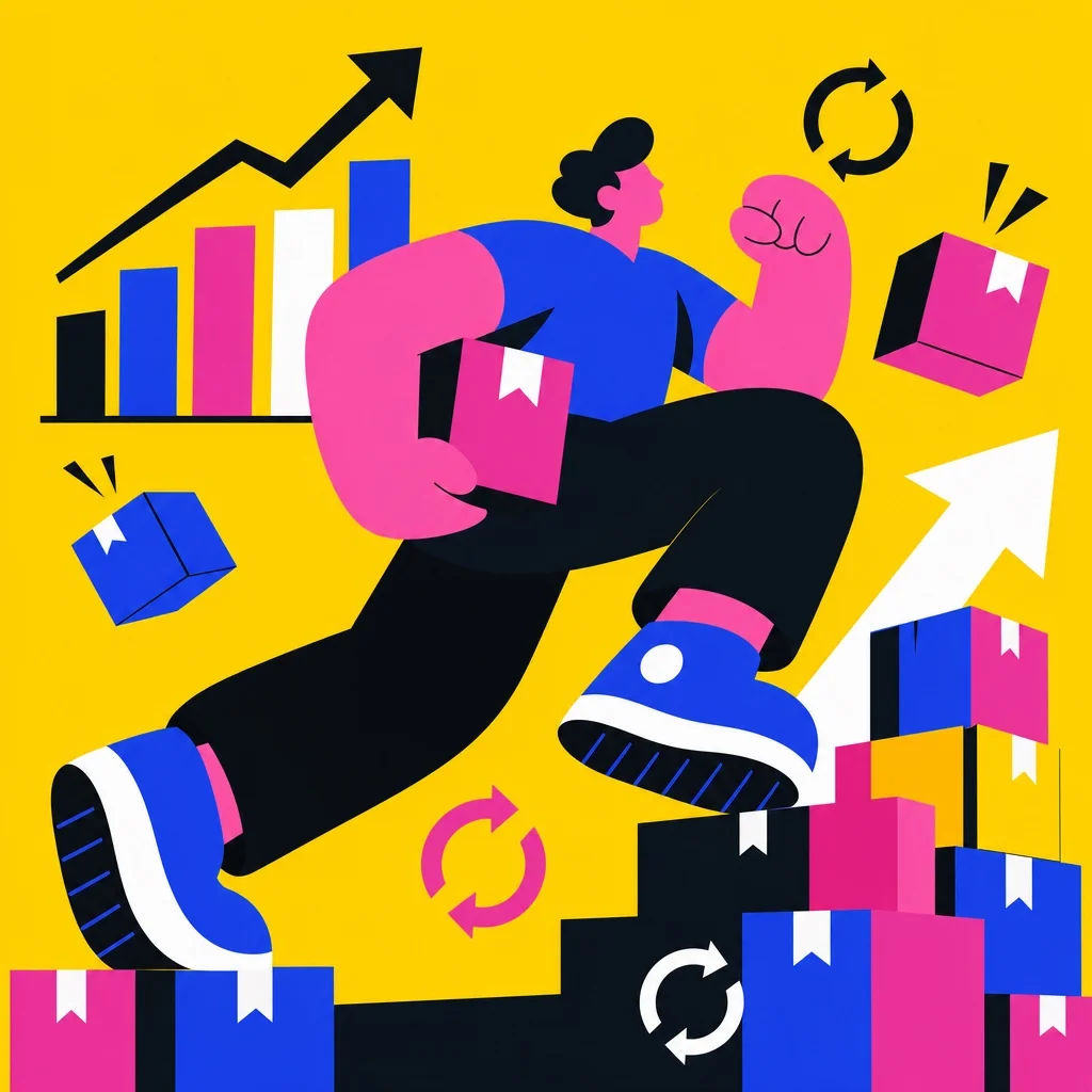 Growing subscription business with customer portal, retention tools and analytics dashboard, flat illustration style yellow background