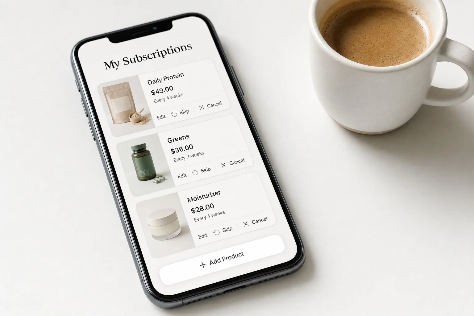 Customer managing their Shopify subscription bundle through a self-serve portal on mobile