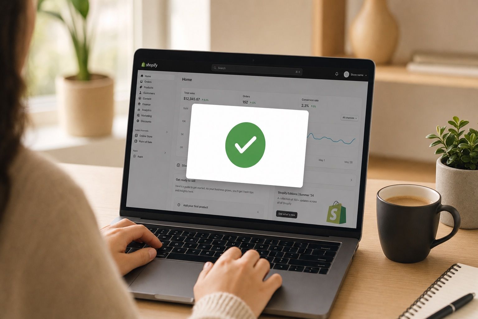 Ship Now confirmation modal showing a green checkmark after the action is completed